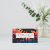 Summer Tropical Pink Oranje Palm Trees Sunset Visitekaartje (Staand voorkant)
