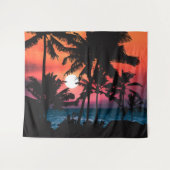 Summer Tropical Pink Oranje Palm Trees Sunset Wandkleed (Voorkant (horizontaal))