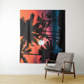 Summer Tropical Pink Oranje Palm Trees Sunset Wandkleed (In situ)