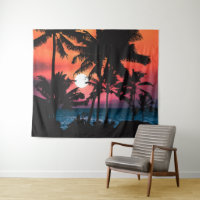 Summer Tropical Pink Oranje Palm Trees Sunset