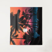 Summer Tropical Pink Oranje Palm Trees Sunset Wandkleed (Voorkant)