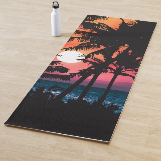Summer Tropical Pink Oranje Palm Trees Sunset Yogamat (In situ)