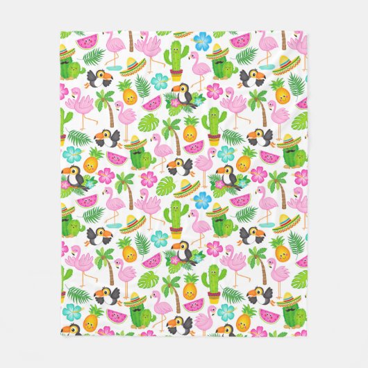 Summer Tropical Toucan en Flamingo patroon Fleece Deken (Voorkant)