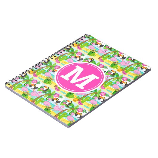 Summer Tropical Toucan en Flamingo patroon Notitieboek (Linkerzijde)