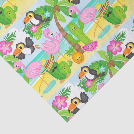 Summer Tropical Toucan en Flamingo patroon Tissuepapier (Detail)