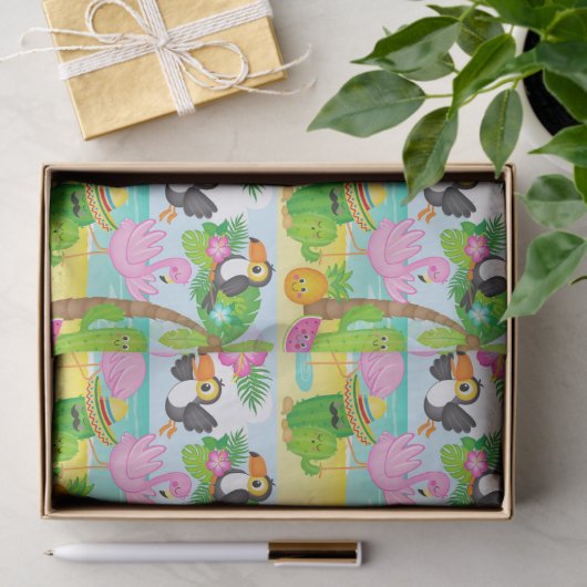 Summer Tropical Toucan en Flamingo patroon Tissuepapier (Geschenk)