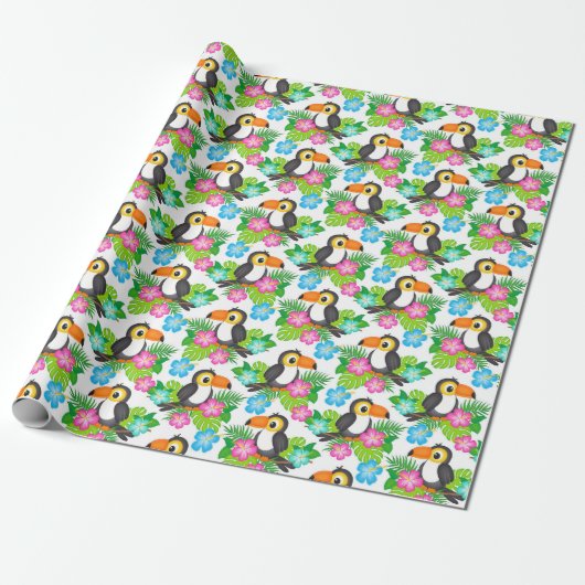 Summer Tropical Toucan en Floral Pattern Cadeaupapier (Uitgerold)