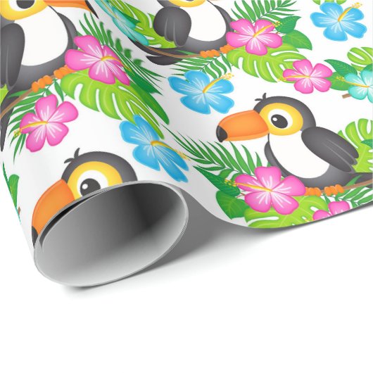 Summer Tropical Toucan en Floral Pattern Cadeaupapier (Rol Hoek)