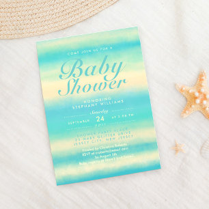 Summer Turquoise Beach Neutral Baby shower Invite Kaart