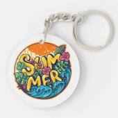 Summer Typographic Tropical Waves Sleutelhanger (Achterkant)