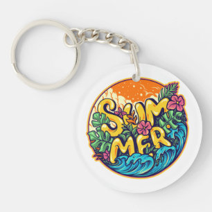 Summer Typographic Tropical Waves Sleutelhanger