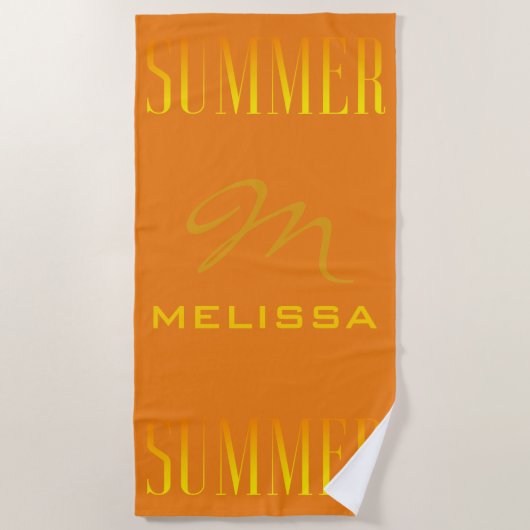 Summer Typography Oranje Yellow Custom Name Strandlaken (Voorkant)
