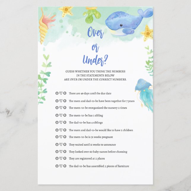 Summer Under the Zee Baby shower Game (Voorkant)