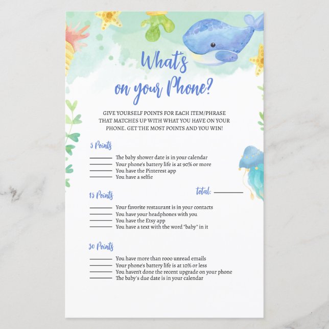 Summer Under the Zee Baby shower Game (Voorkant)