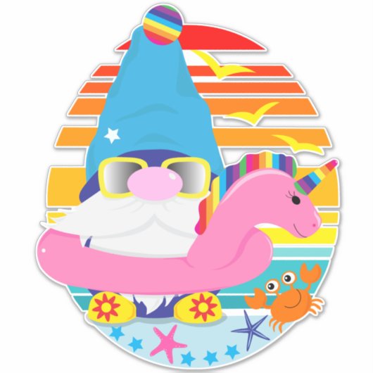 Summer Vacation Beach Gnome Sticker (Voorkant)