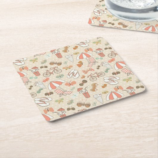 Summer Vacation Pattern Kartonnen Onderzetters (Schuin)