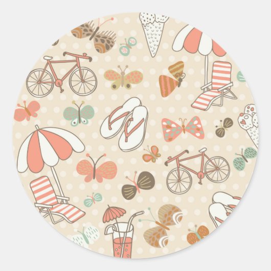 Summer Vacation Pattern Ronde Sticker (Voorkant)