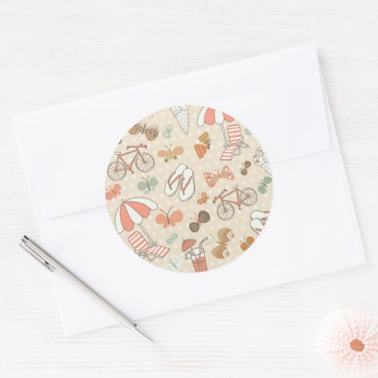 Summer Vacation Pattern Ronde Sticker (Envelop)