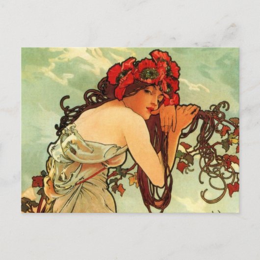 Summer van Mucha Briefkaart (Voorkant)