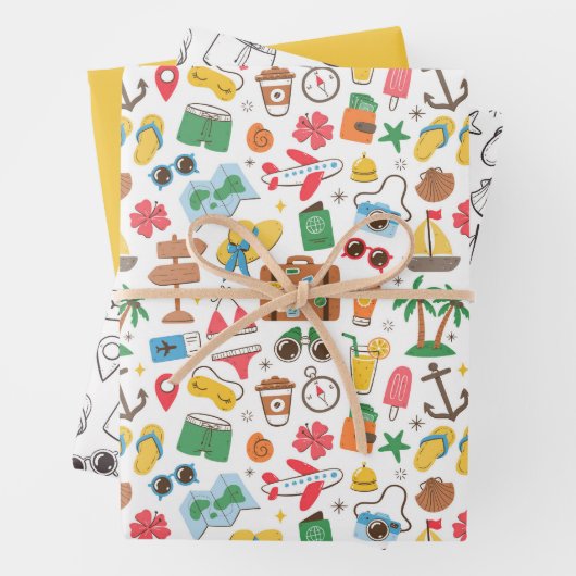 Summer Vibe Leuke Doodle Kleurrijke Zwart-Wit Inpakpapier Vel (In situ)