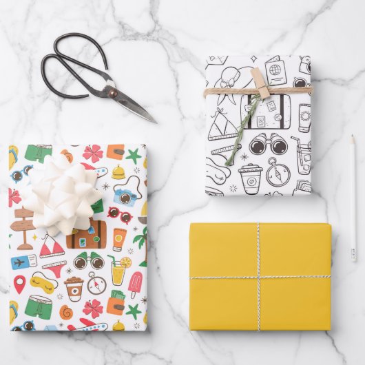 Summer Vibe Leuke Doodle Kleurrijke Zwart-Wit Inpakpapier Vel (Voorkant)