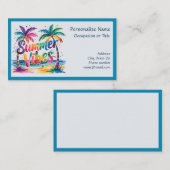 Summer Vibe Pastel Island Scene Palm Trees Beach Visitekaartje (Voorkant / Achterkant)