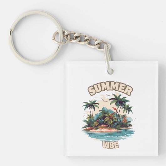 Summer Vibe Tropical Island Illustratie Sleutelhanger (voorkant)