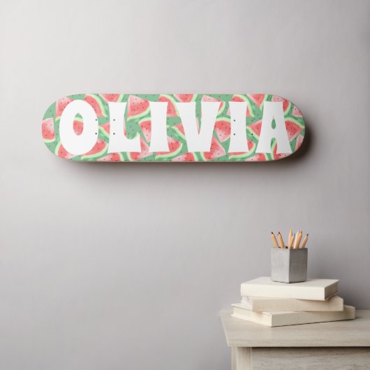 Summer Vibe Watermelon Custom Sweet Skateboard (Muurkunst (Horizontaal))