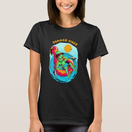 Summer Vibes Alien Resting in the Beach Vacation B T-shirt (Voorkant)