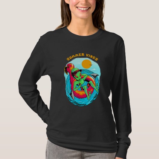 Summer Vibes Alien Resting in the Beach Vacation B T-shirt (Voorkant)