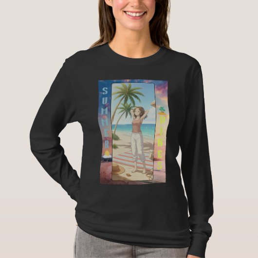 Summer Vibes Anime Beach Scene – Character Art T-shirt (Voorkant)