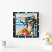Summer Vibes Beach Dog Vierkante Klok (Huis)