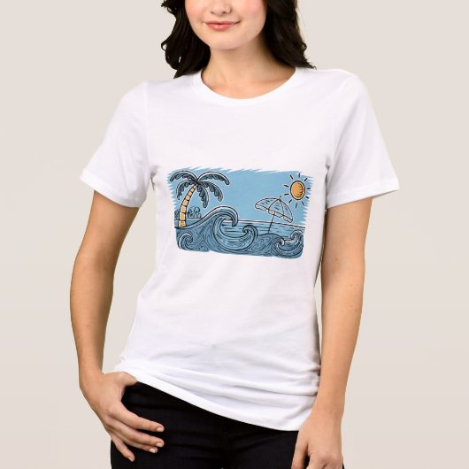 Summer Vibes Beach Illustration Tri-Blend Shirt (Voorkant)