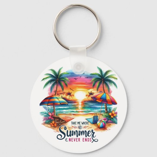 Summer Vibes Brushstroke Beach Sunset-34626 Sticke Sleutelhanger (Voorkant)