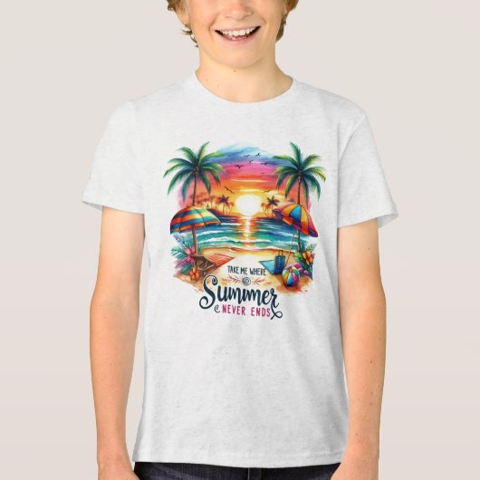 Summer Vibes Brushstroke Beach Sunset-34626 Tri-Blend Shirt (Voorkant)