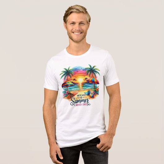 Summer Vibes Brushstroke Beach Sunset-34626 Tri-Blend Shirt (Voorkant volledig)