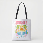 "Summer Vibes" Cheerful Boho Beach Palm Trees Tote Bag (Voorkant)