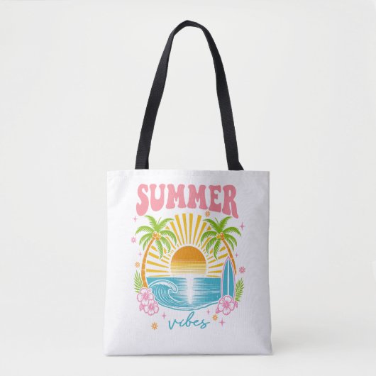 "Summer Vibes" Cheerful Boho Beach Palm Trees Tote Bag (Voorkant)