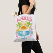 "Summer Vibes" Cheerful Boho Beach Palm Trees Tote Bag (Dichtbij)