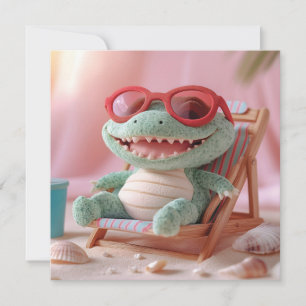 Summer Vibes: Chillin' Pluche krokodil op vakantie Feestdagenkaart