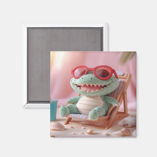 Summer Vibes: Chillin' Pluche krokodil op vakantie Magneet (Voorkant / Achterkant)