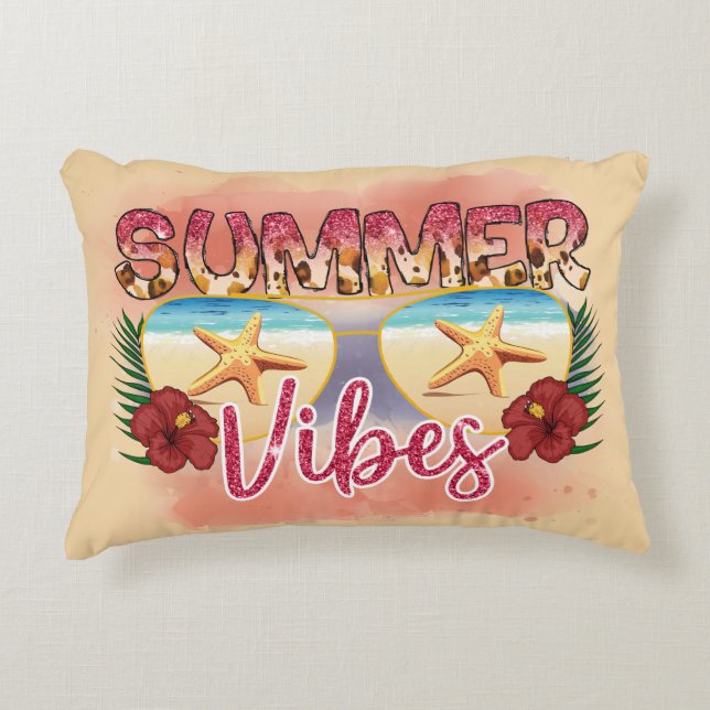Summer Vibes | Coastal Beach Zonnebril Ontwerp Accent Kussen (Voorkant)