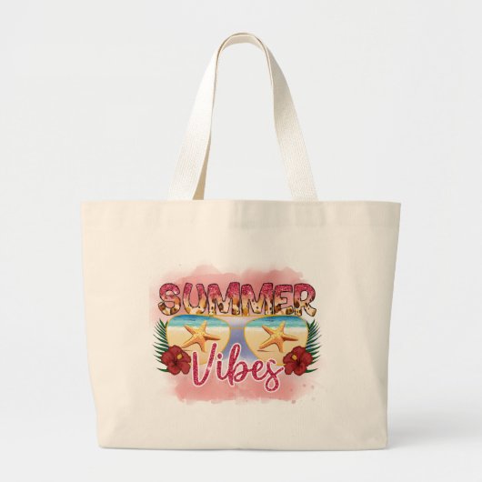 Summer Vibes | Coastal Beach Zonnebril Ontwerp Grote Tote Bag (Voorkant)