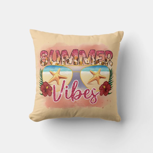 Summer Vibes | Coastal Beach Zonnebril Ontwerp Kussen (Voorkant)