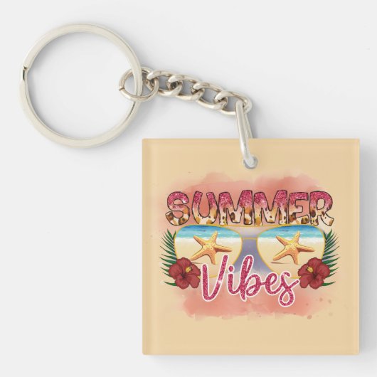 Summer Vibes | Coastal Beach Zonnebril Ontwerp Sleutelhanger (Voorkant)