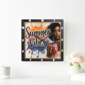 Summer Vibes Cool Drink Vierkante Klok (Huis)