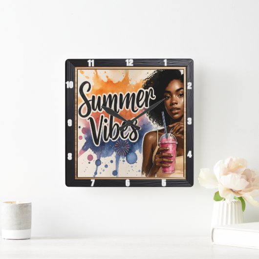 Summer Vibes Cool Drink Vierkante Klok (Huis)