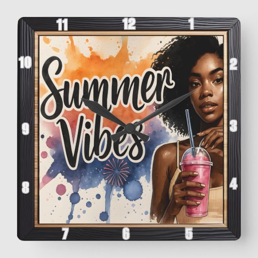 Summer Vibes Cool Drink Vierkante Klok (Voorkant)