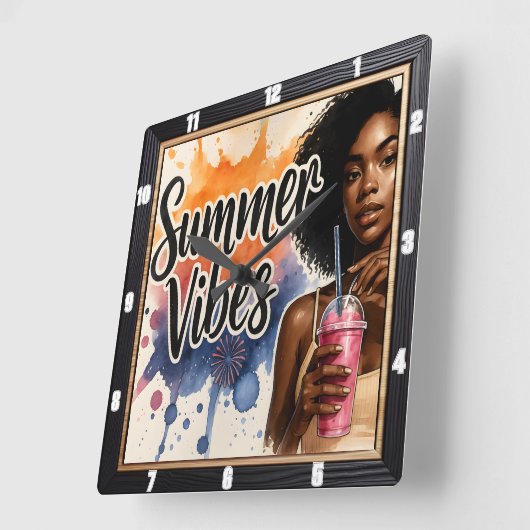 Summer Vibes Cool Drink Vierkante Klok (Hoek)
