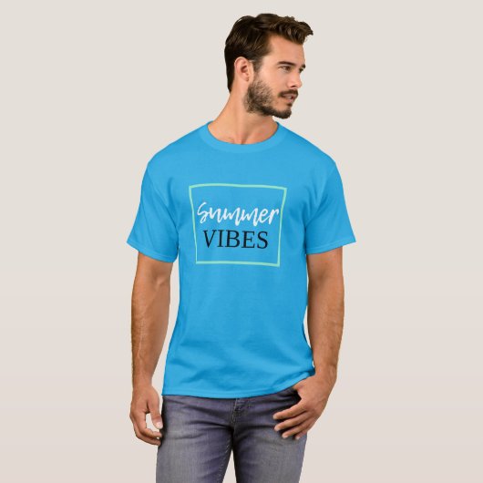Summer Vibes Cool Quote met witte tekst blauw T-shirt (Voorkant volledig)